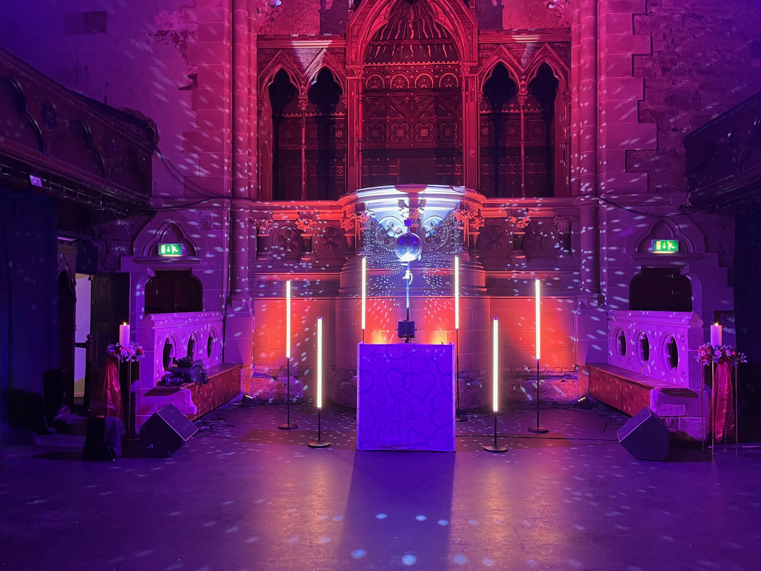 illuminated venue with colorful lighting